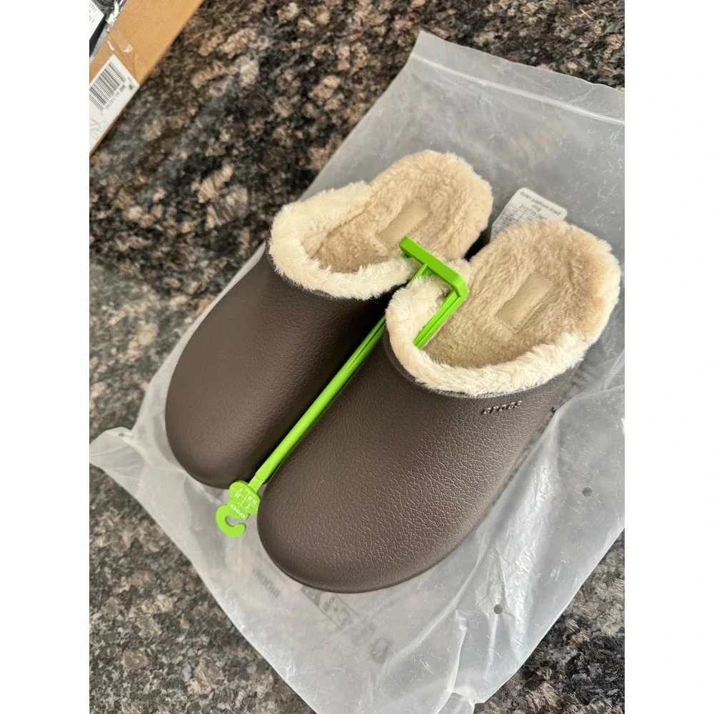 Crocs Dylan Platform Lined Clog Espresso Brown Faux Fur Mule 212770-2MZ Womens 8 - Picture 3 of 6